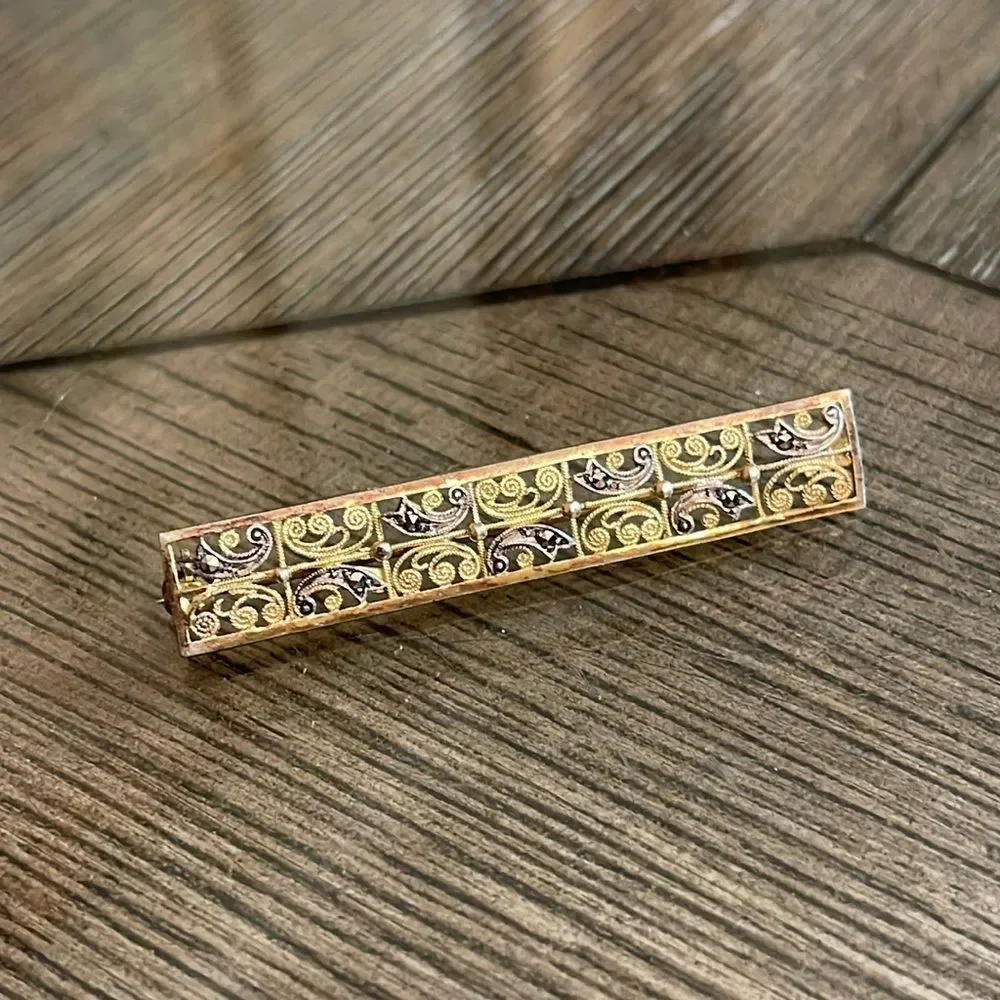 Vintage Alice Caviness Sterling and Marcasite Filigree Bar Pin